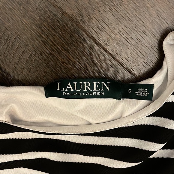 LAUREN RALPH LAUREN Black White Stripe Swing Sleeveless Lined Dress Size Small - Picture 2 of 4